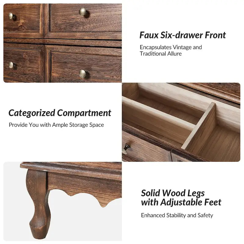 Farmhouse 30Tall Distressed 3-Drawer Nightstand With Solid Wood Legs and Adjustable Feet Set Of 2 by