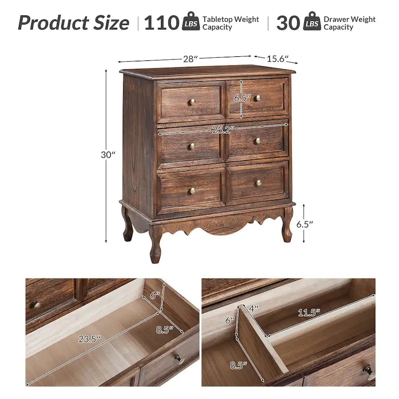 Farmhouse 30Tall Distressed 3-Drawer Nightstand With Solid Wood Legs and Adjustable Feet Set Of 2 by