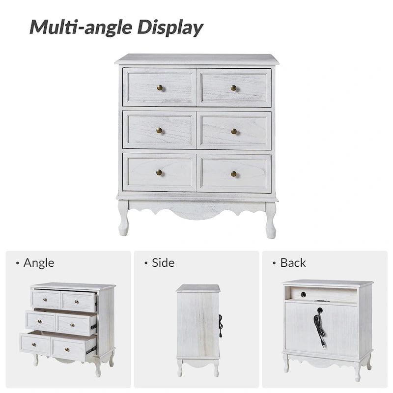 Farmhouse 30Tall Distressed 3-Drawer Nightstand With Solid Wood Legs and Adjustable Feet Set Of 2 by