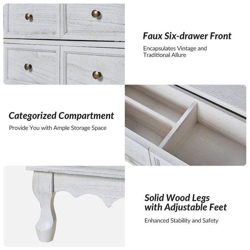 Farmhouse 30Tall Distressed 3-Drawer Nightstand With Solid Wood Legs and Adjustable Feet Set Of 2 by