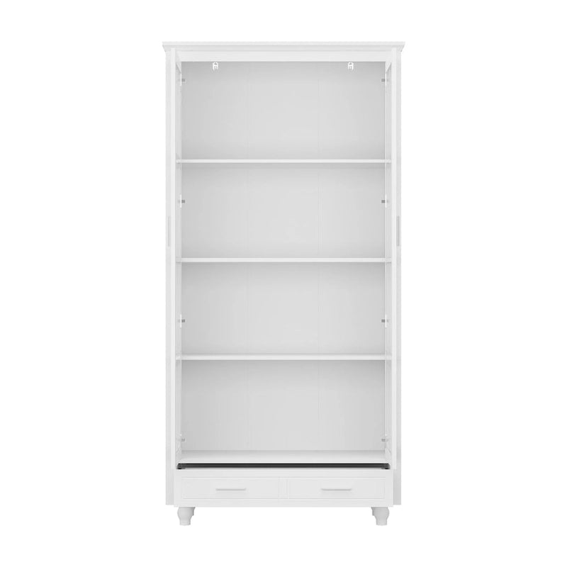 White Bookcase with Glass Doors Display Cabinet Bookshelf Organizer - 70.9Hx36.2W