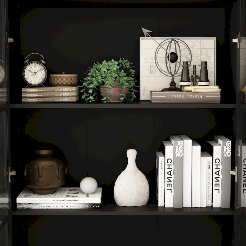 White Bookcase with Glass Doors Display Cabinet Bookshelf Organizer - 70.9Hx36.2W