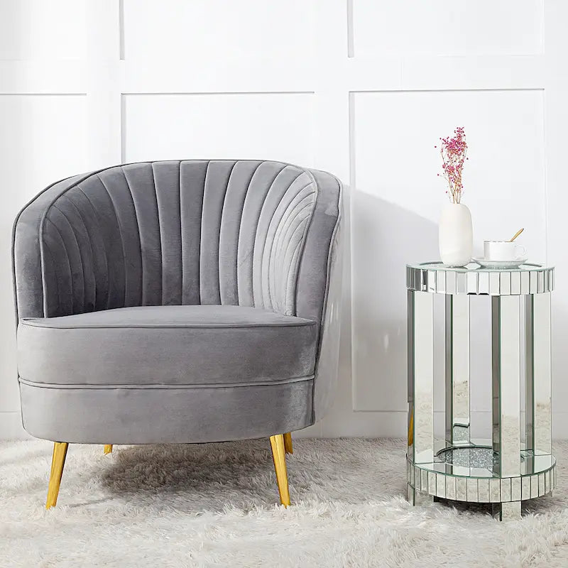 Tall Mirrored Glass Round End Table