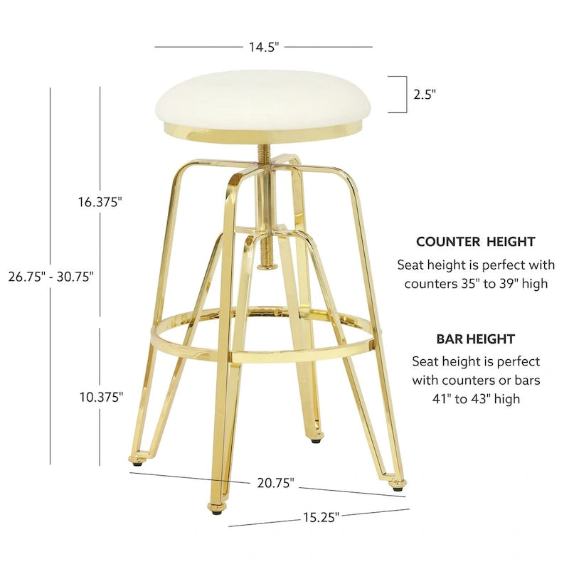 Metal and Faux Leather Adjustable Backless Stool