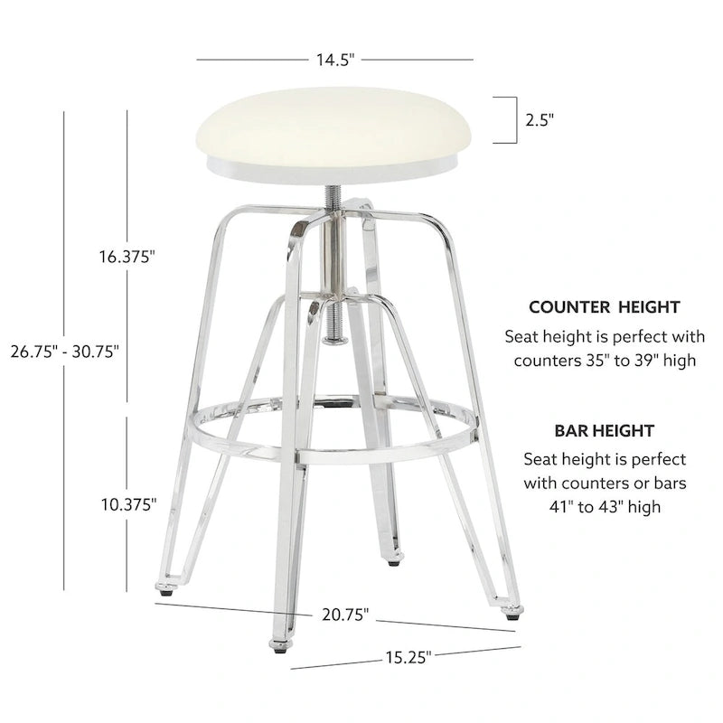 Metal and Faux Leather Adjustable Backless Stool