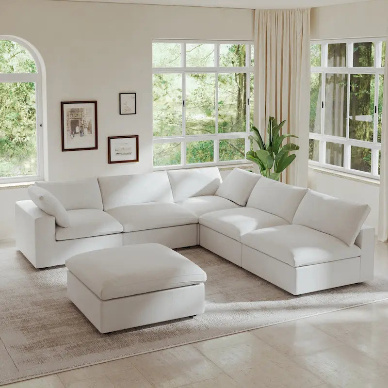 Down Filled Corner Sectional Sofa 5-seats Couch with Ottoman