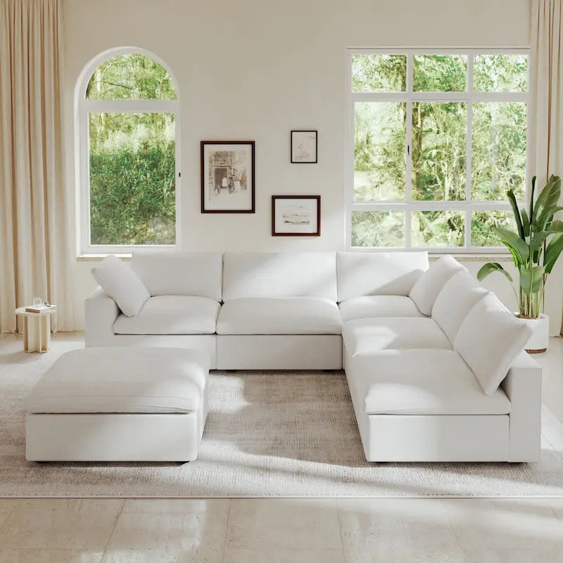 Down Filled Corner Sectional Sofa 5-seats Couch with Ottoman