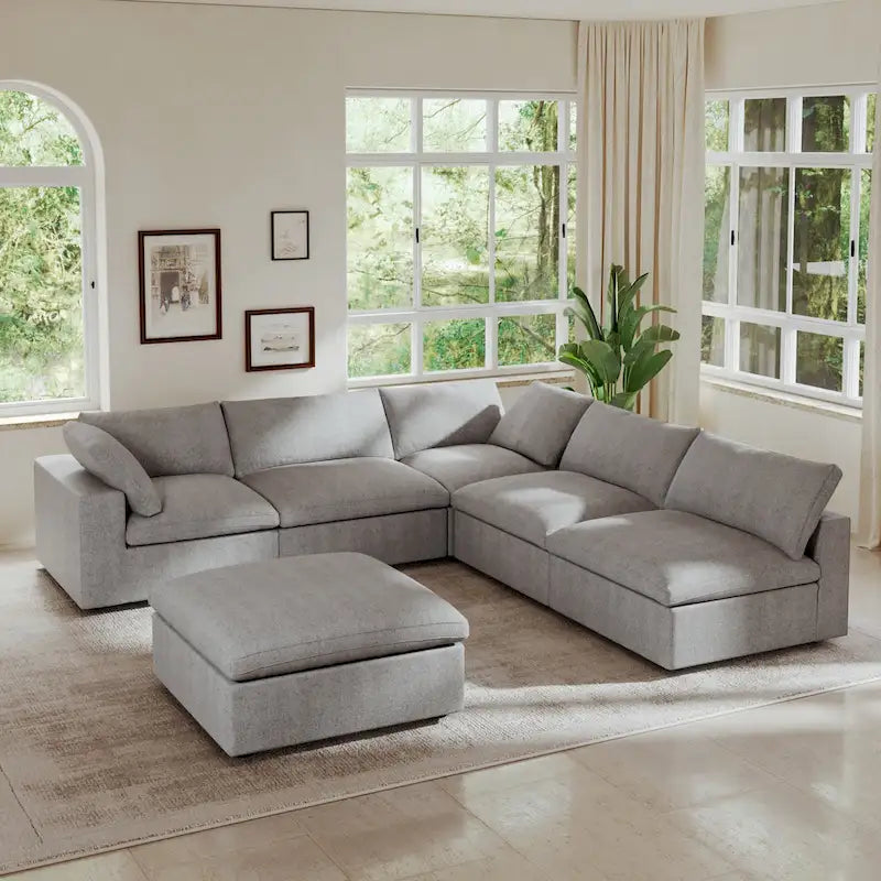 Down Filled Corner Sectional Sofa 5-seats Couch with Ottoman
