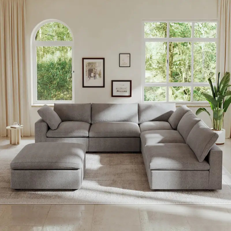 Down Filled Corner Sectional Sofa 5-seats Couch with Ottoman