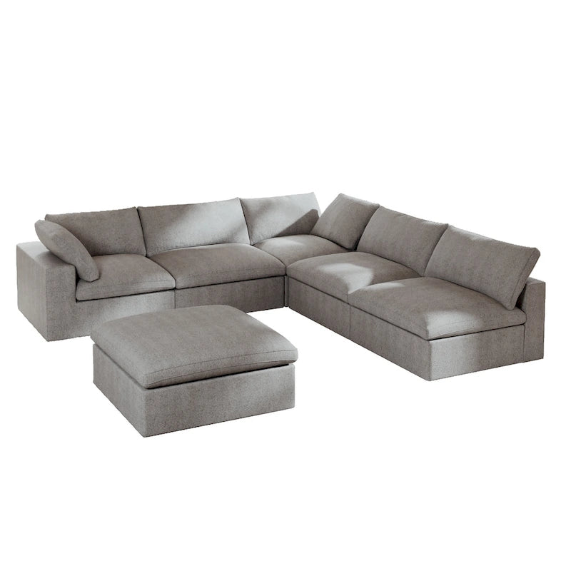 Down Filled Corner Sectional Sofa 5-seats Couch with Ottoman