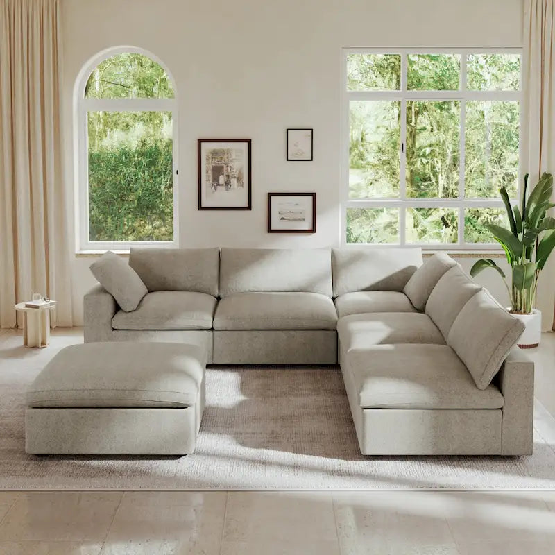 Down Filled Corner Sectional Sofa 5-seats Couch with Ottoman