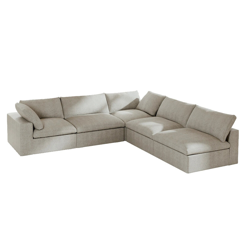 Down Filled Corner Sectional Sofa 5-seats Couch with Ottoman