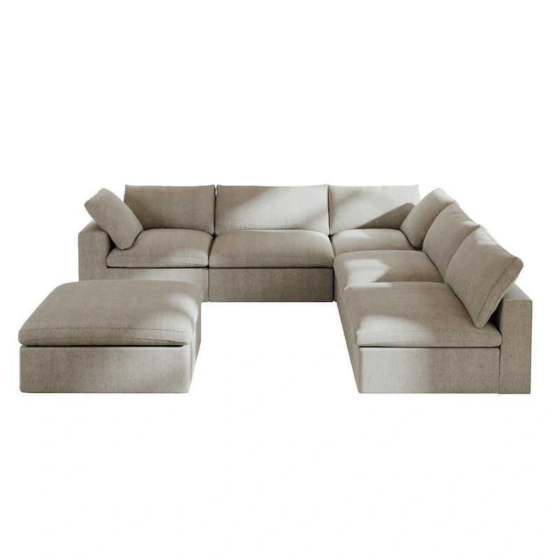 Down Filled Corner Sectional Sofa 5-seats Couch with Ottoman