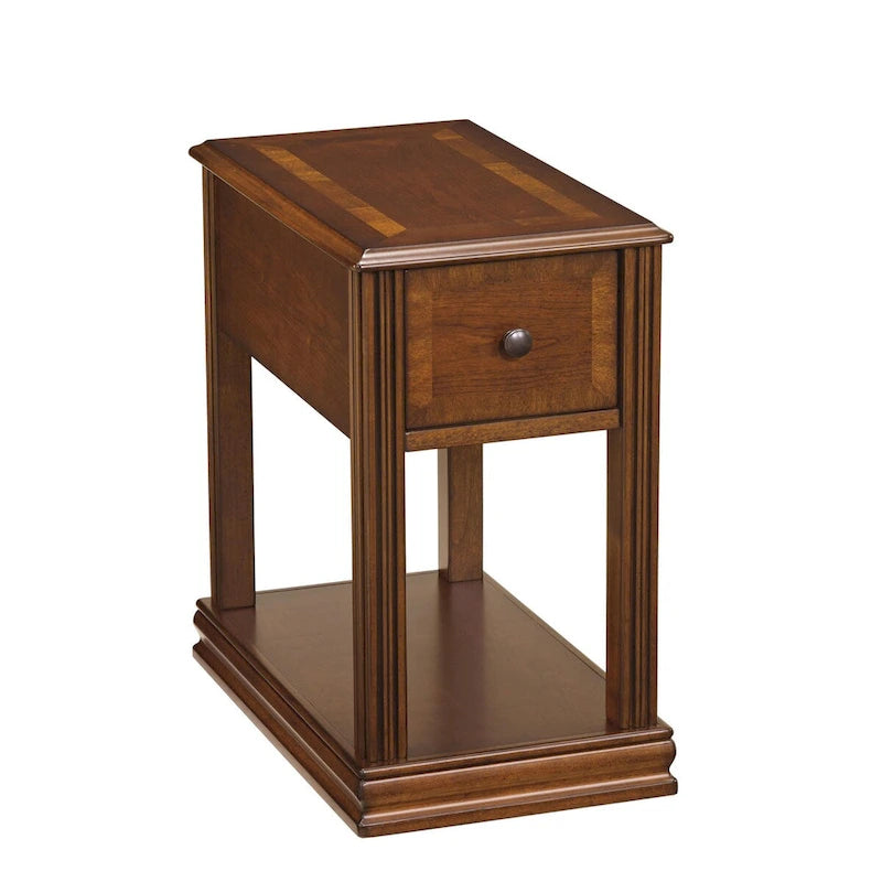 Chair Side End Table with 1 Drawer and Open Bottom Shelf, Brown