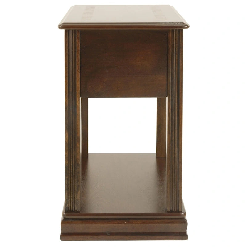 Chair Side End Table with 1 Drawer and Open Bottom Shelf, Brown