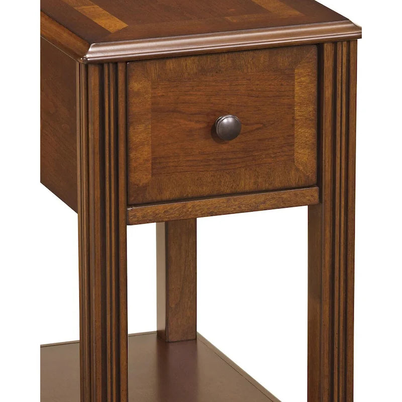 Chair Side End Table with 1 Drawer and Open Bottom Shelf, Brown