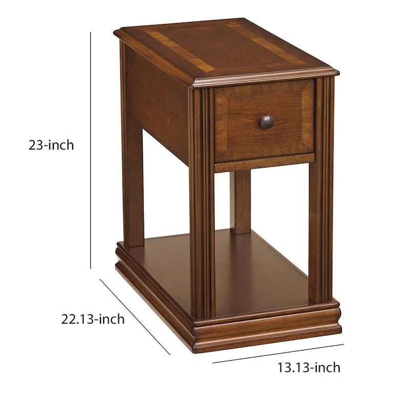 Chair Side End Table with 1 Drawer and Open Bottom Shelf, Brown