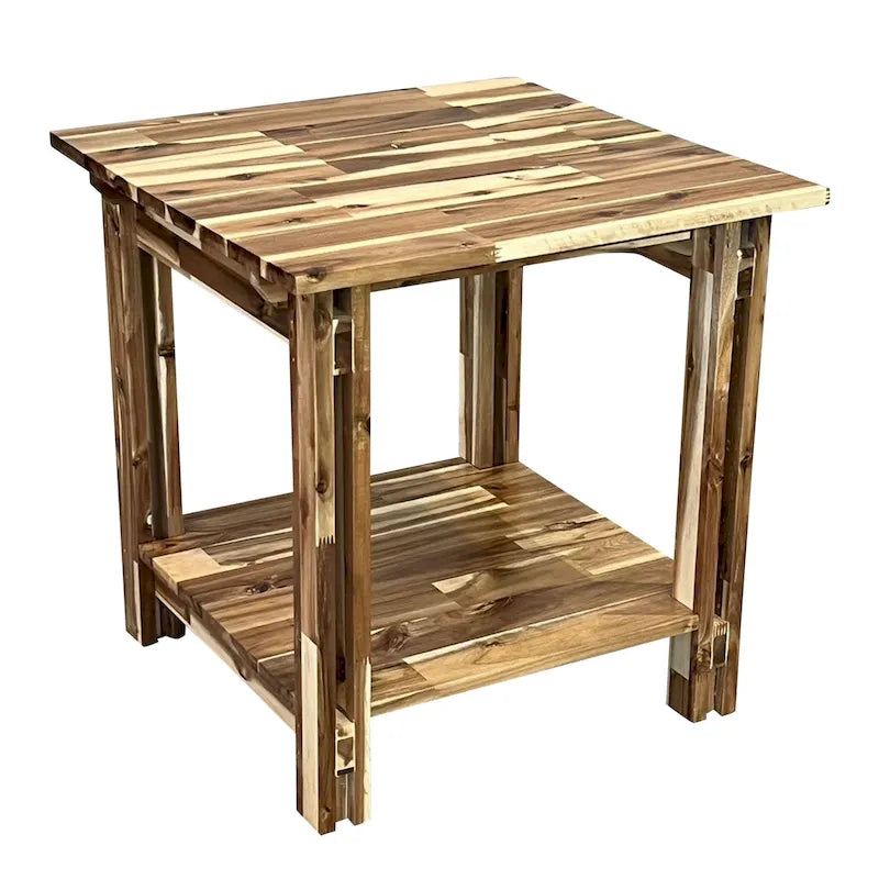 Acacia Wood Architectural End Table with Shelf