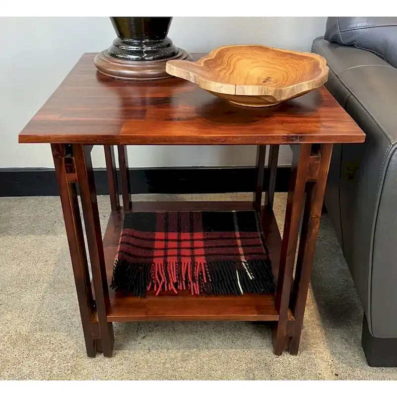 Acacia Wood Architectural End Table with Shelf