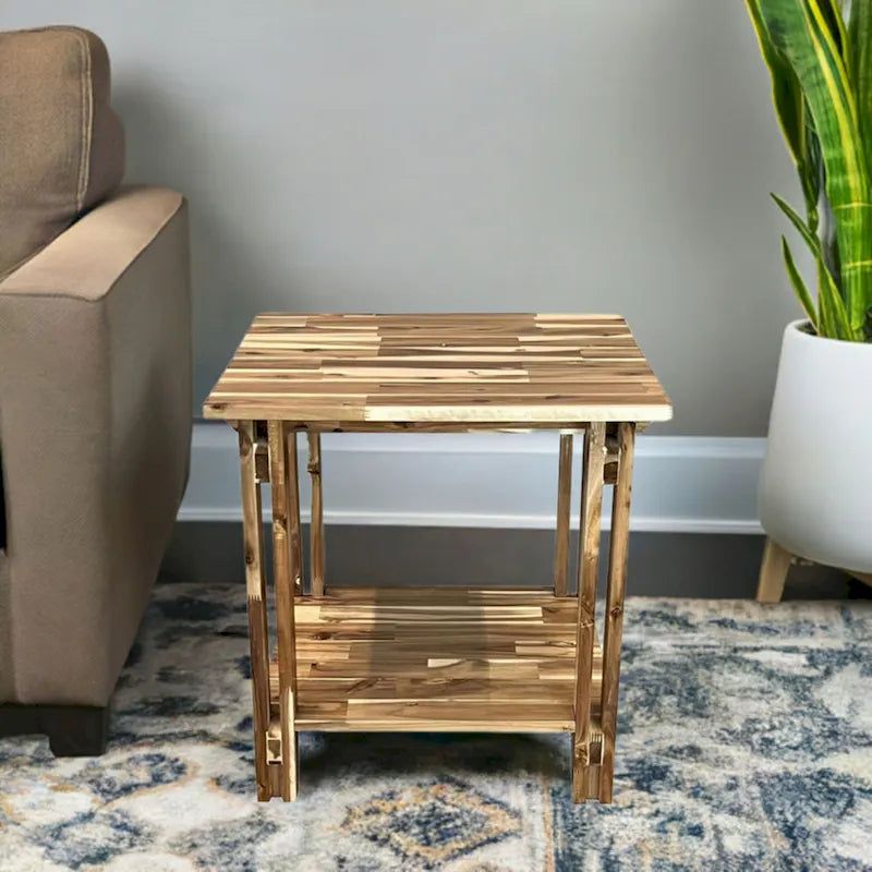 Acacia Wood Architectural End Table with Shelf