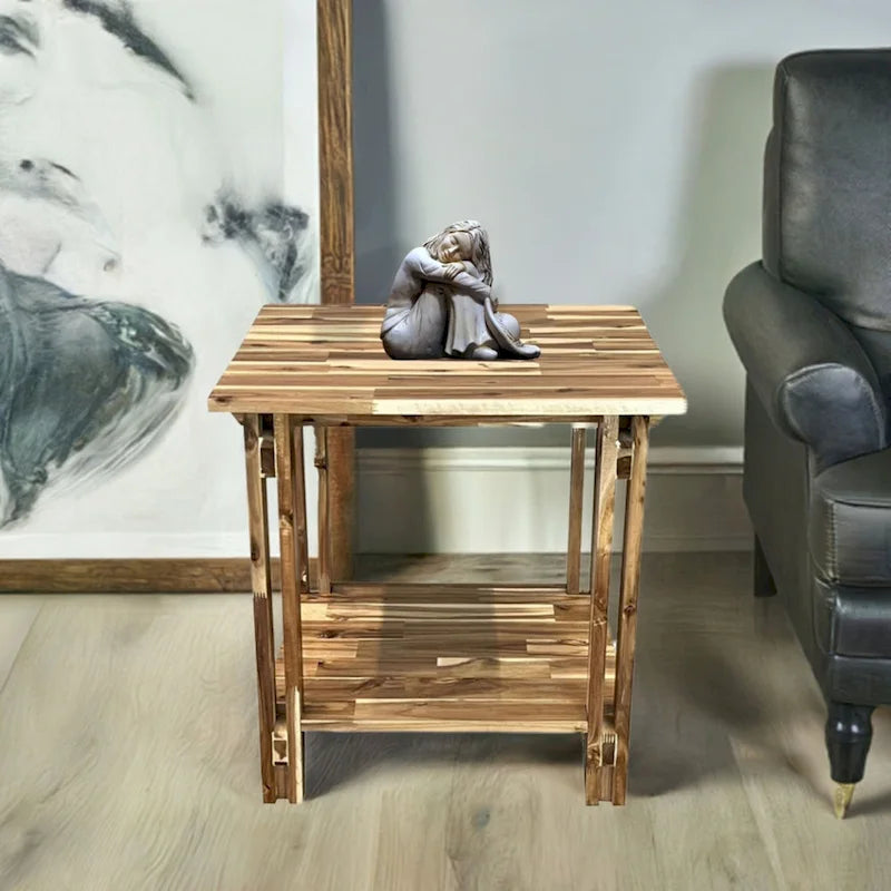 Acacia Wood Architectural End Table with Shelf