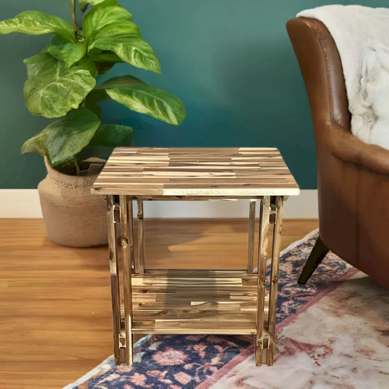 Acacia Wood Architectural End Table with Shelf