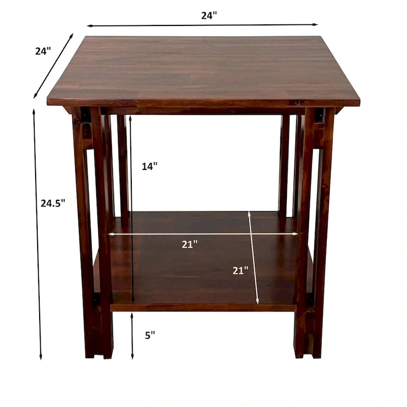Acacia Wood Architectural End Table with Shelf
