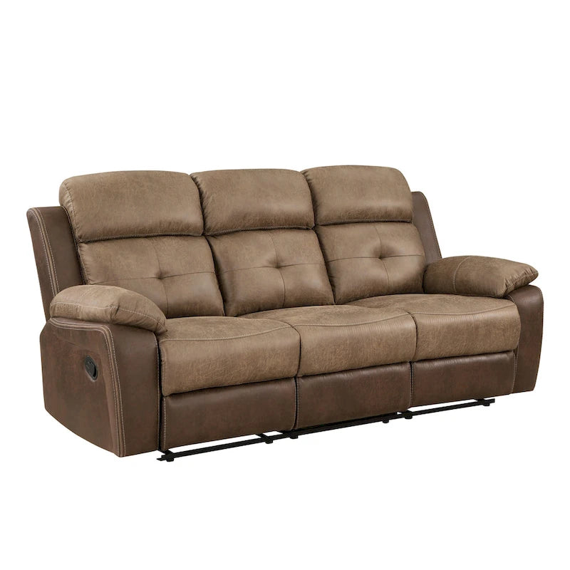 84 Inch Double Manual Recliner Sofa, Soft Brown Microfiber, Solid Wood