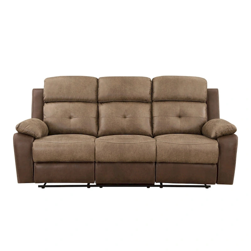 84 Inch Double Manual Recliner Sofa, Soft Brown Microfiber, Solid Wood