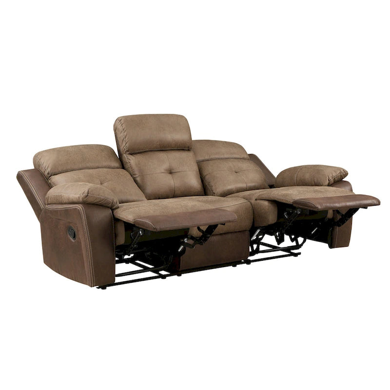 84 Inch Double Manual Recliner Sofa, Soft Brown Microfiber, Solid Wood