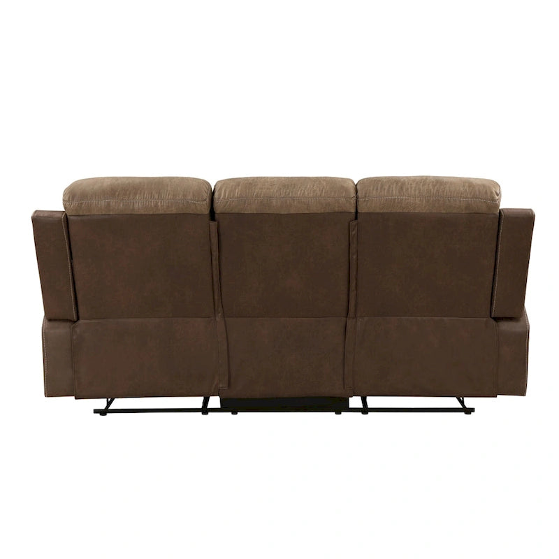 84 Inch Double Manual Recliner Sofa, Soft Brown Microfiber, Solid Wood