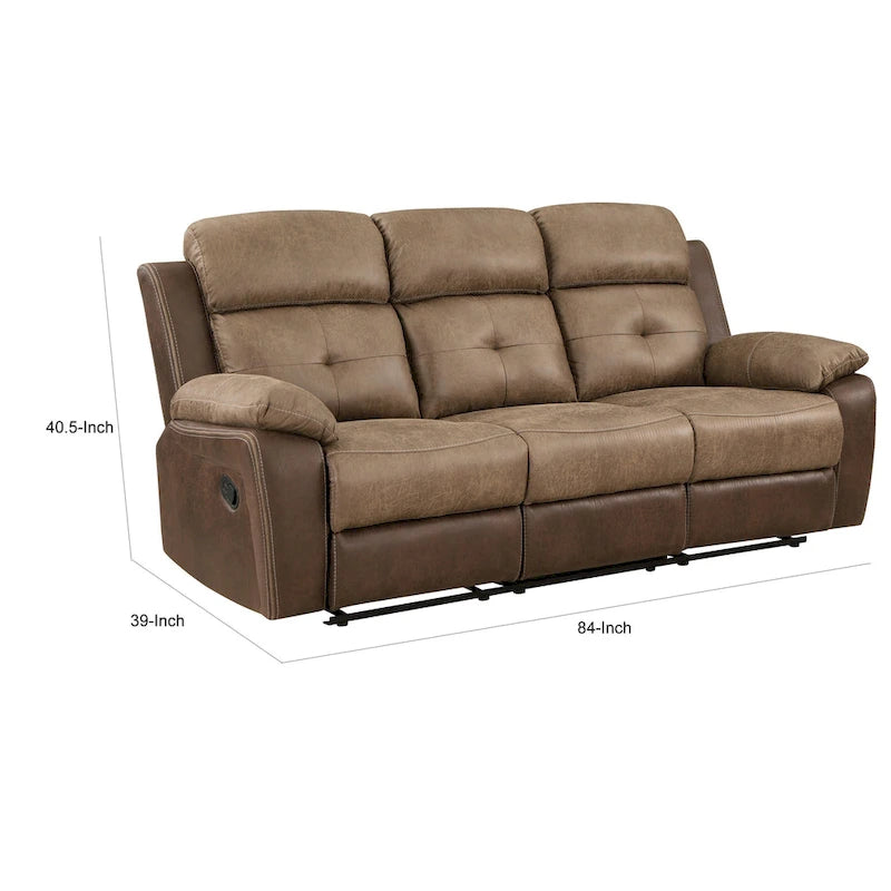 84 Inch Double Manual Recliner Sofa, Soft Brown Microfiber, Solid Wood