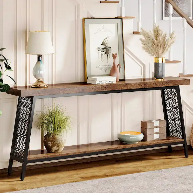 70.9 Console Table, 2-Tier Extra Long Sofa Table, Industrial Entryway Table