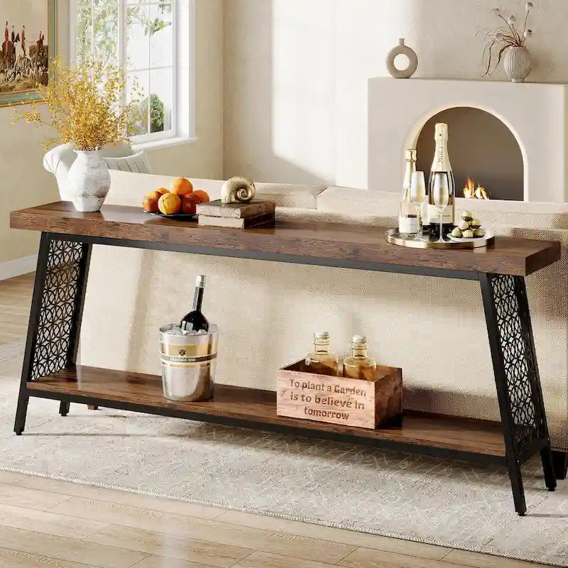 70.9 Console Table, 2-Tier Extra Long Sofa Table, Industrial Entryway Table