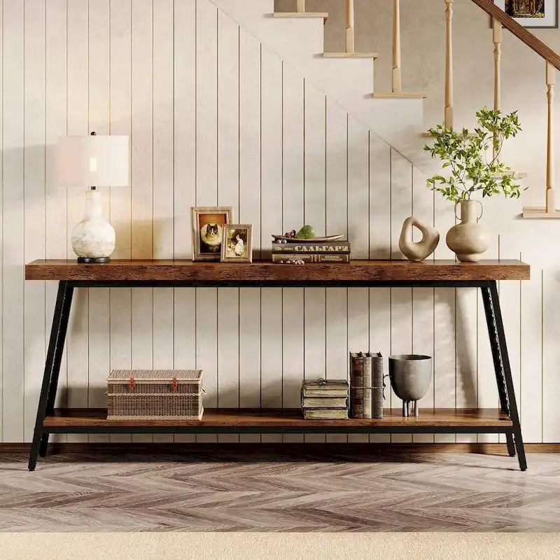 70.9 Console Table, 2-Tier Extra Long Sofa Table, Industrial Entryway Table