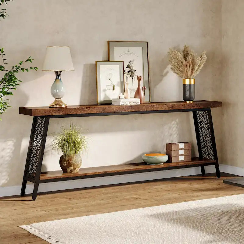 70.9 Console Table, 2-Tier Extra Long Sofa Table, Industrial Entryway Table
