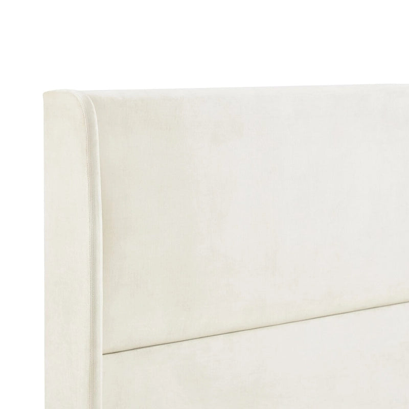 Beige Velvet Wingback Platform Bed, King, No Box Spring Need, Easy to Assemble