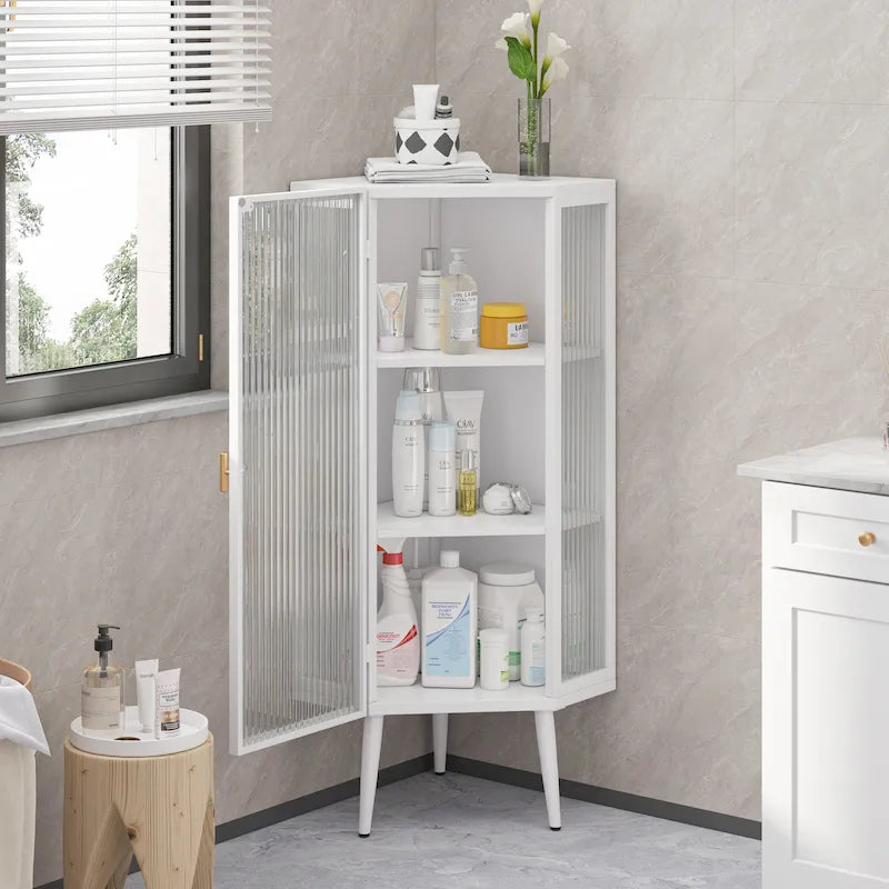 3-Tiers Coner Cabinet With Glass Door