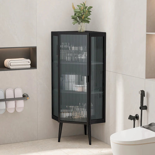 3-Tiers Coner Cabinet With Glass Door