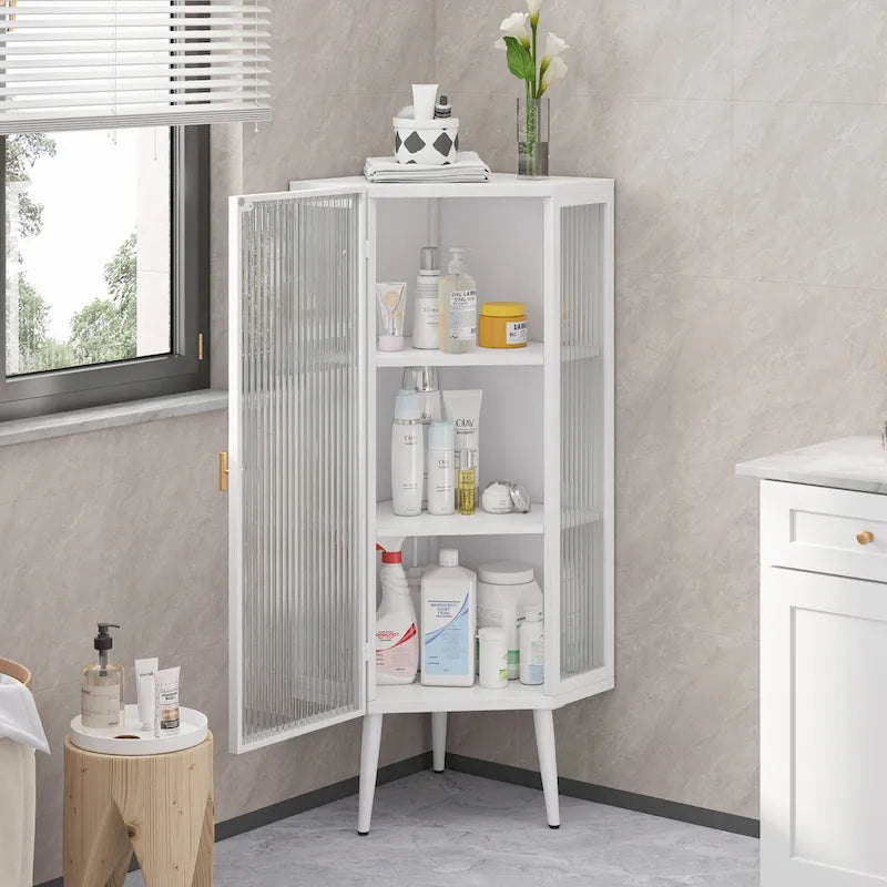 3-Tiers Coner Cabinet With Glass Door