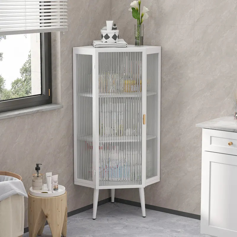 3-Tiers Coner Cabinet With Glass Door