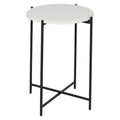 Terrazzo Stone Side End Accent Table with Black Metal X-Stand - White