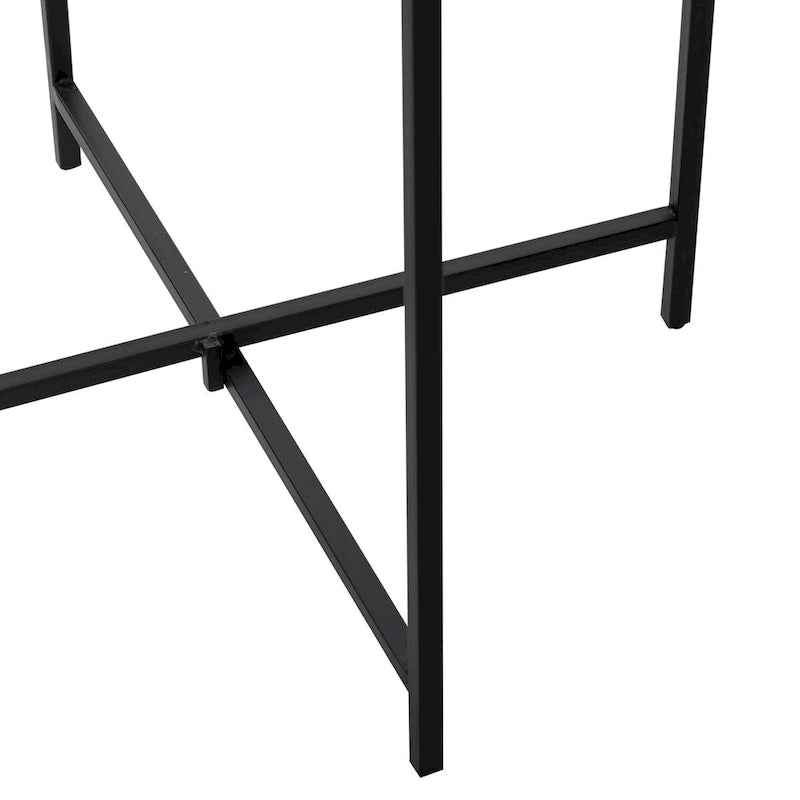 Terrazzo Stone Side End Accent Table with Black Metal X-Stand - White