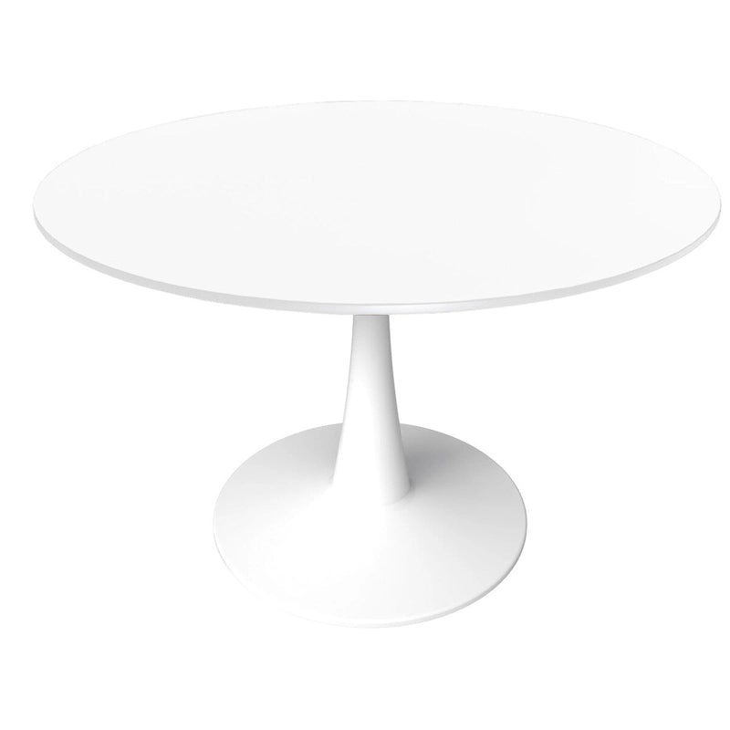 40 Round Dining Table for 4 with MDF Wood Tabletop in White Steel Base for Kitchen & Dining Room