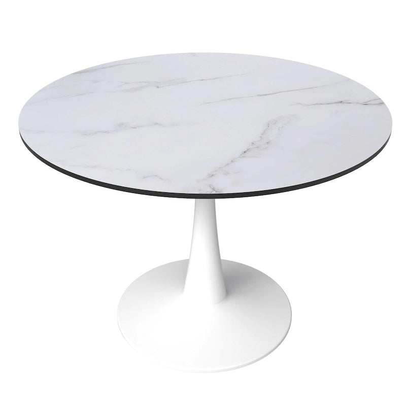 40 Round Dining Table for 4 with MDF Wood Tabletop in White Steel Base for Kitchen & Dining Room