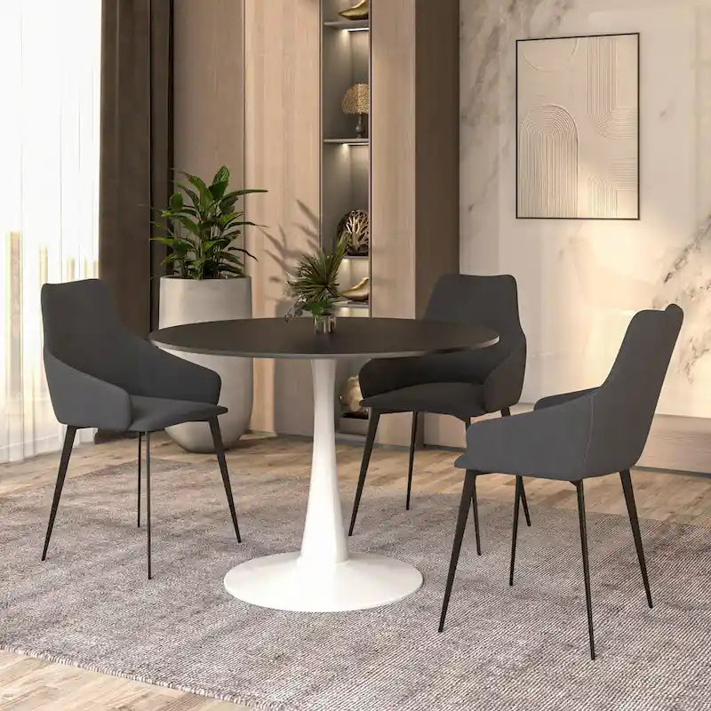 40 Round Dining Table for 4 with MDF Wood Tabletop in White Steel Base for Kitchen & Dining Room