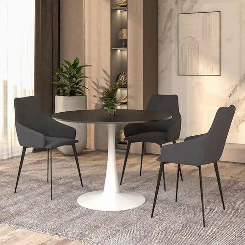 40 Round Dining Table for 4 with MDF Wood Tabletop in White Steel Base for Kitchen & Dining Room