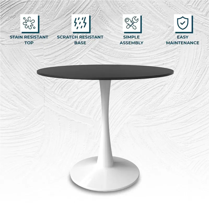 40 Round Dining Table for 4 with MDF Wood Tabletop in White Steel Base for Kitchen & Dining Room
