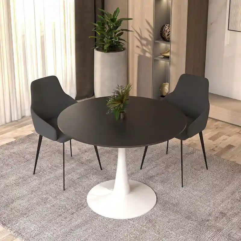 40 Round Dining Table for 4 with MDF Wood Tabletop in White Steel Base for Kitchen & Dining Room