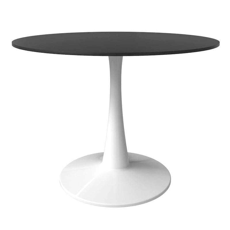 40 Round Dining Table for 4 with MDF Wood Tabletop in White Steel Base for Kitchen & Dining Room